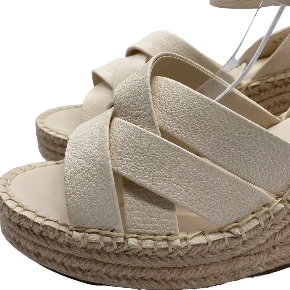 Franco Sarto Sandals Carmina Ivory White Leather Wedge Strappy Casual Size 9 - Picture 3 of 12